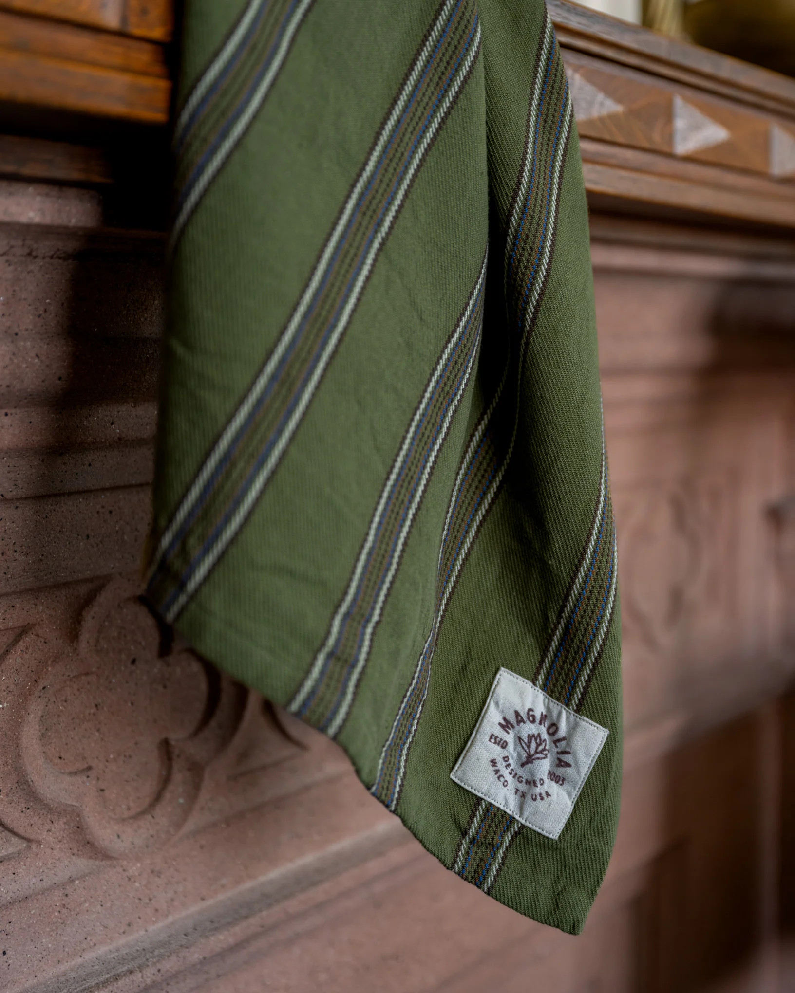 Olive Herringbone Stripe Tea Towel | Magnolia