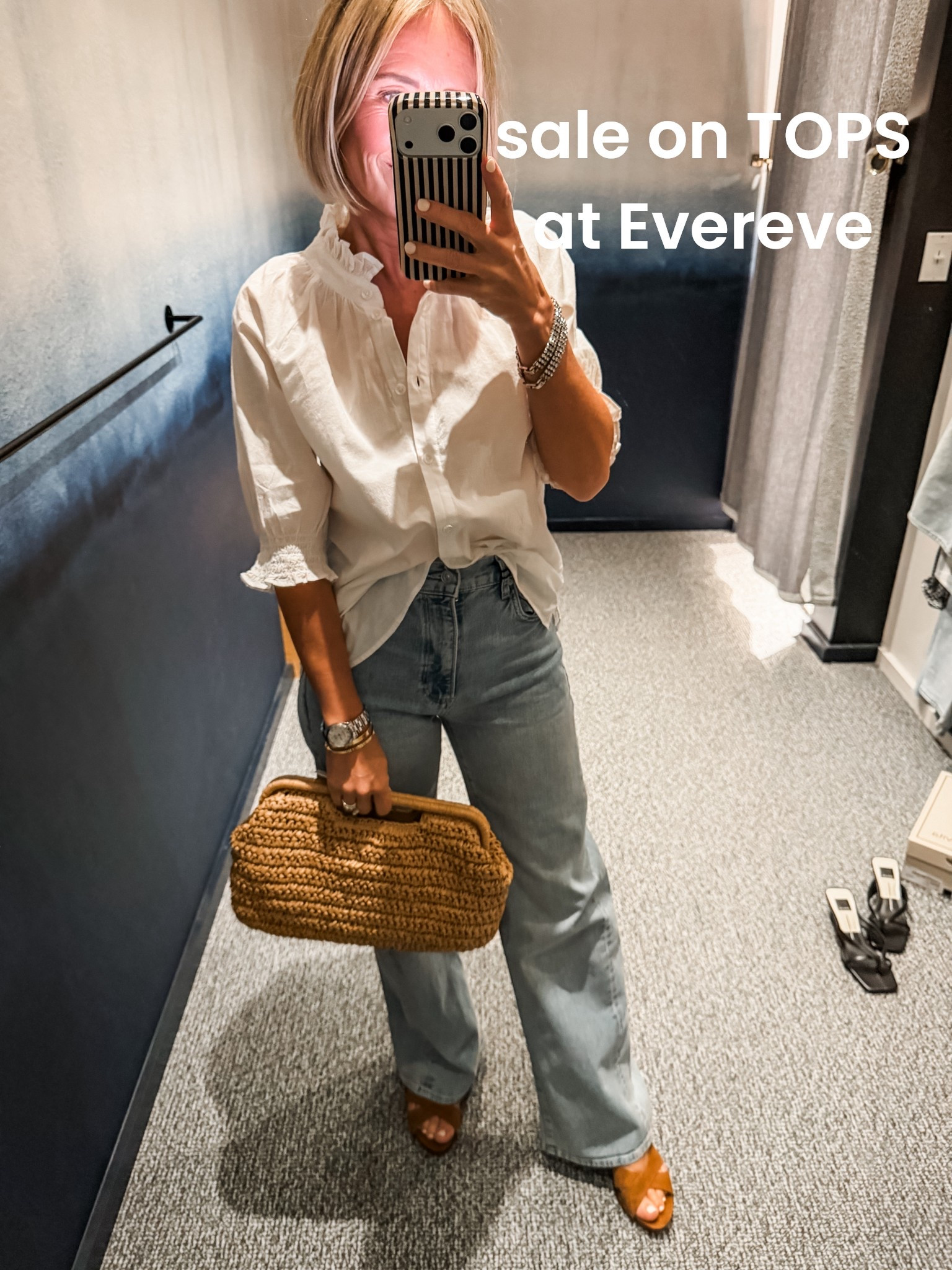 tops on sale at Evereve!
wearing this little button down in my true size xs
jeans by Paige in my smaller size 24.  They have a nice stretch to them

#LTKOver40 #LTKgrwm #LTKootd