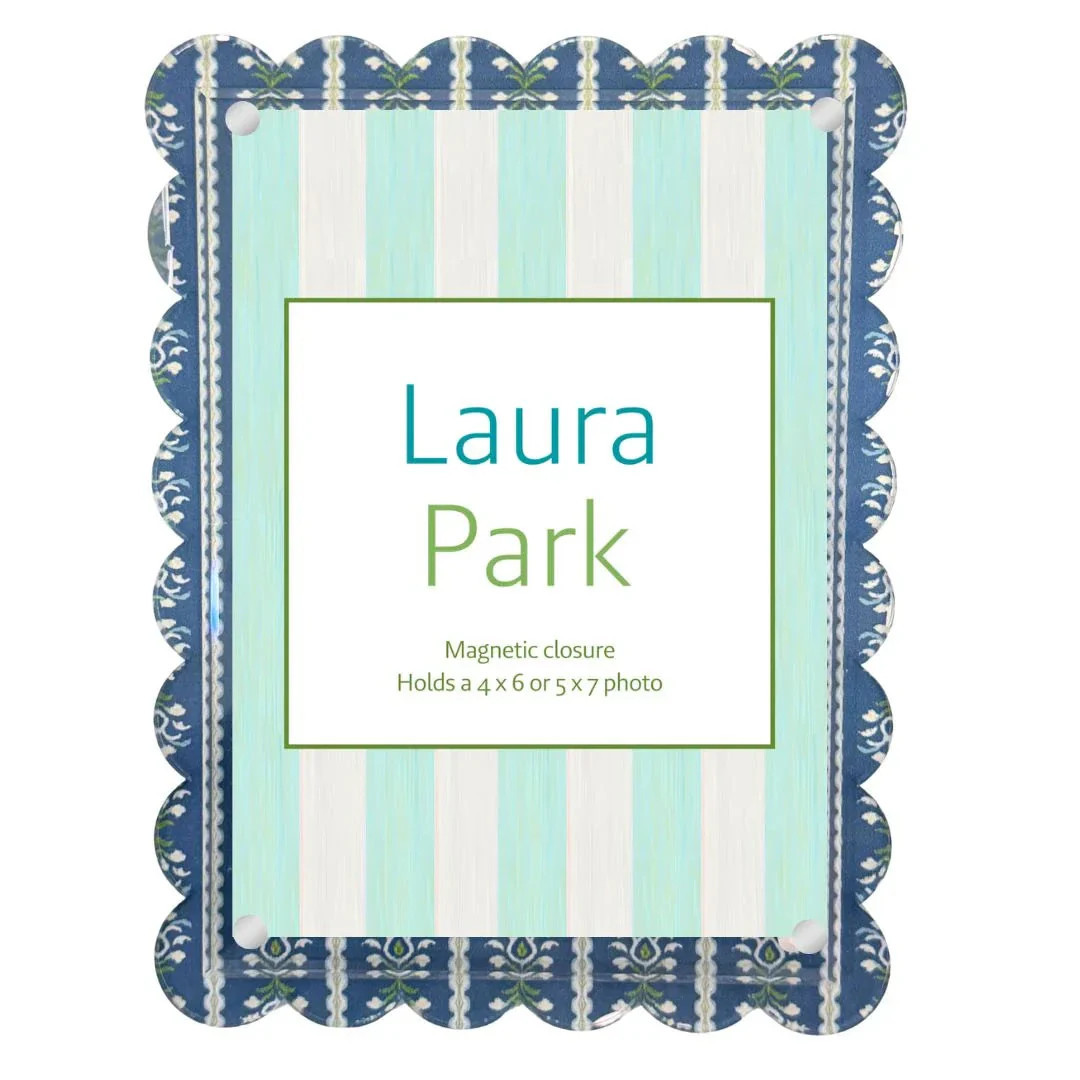 Scalloped Acrylic Picture Frame - Rosemary Stripe Indigo | The Horseshoe Crab