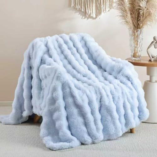 Smoofy Faux Fur Throw Blanket for Couch Rabbit Fleece - Light Blue Fluffy Blanket for Sofa Bedroo... | Amazon (US)