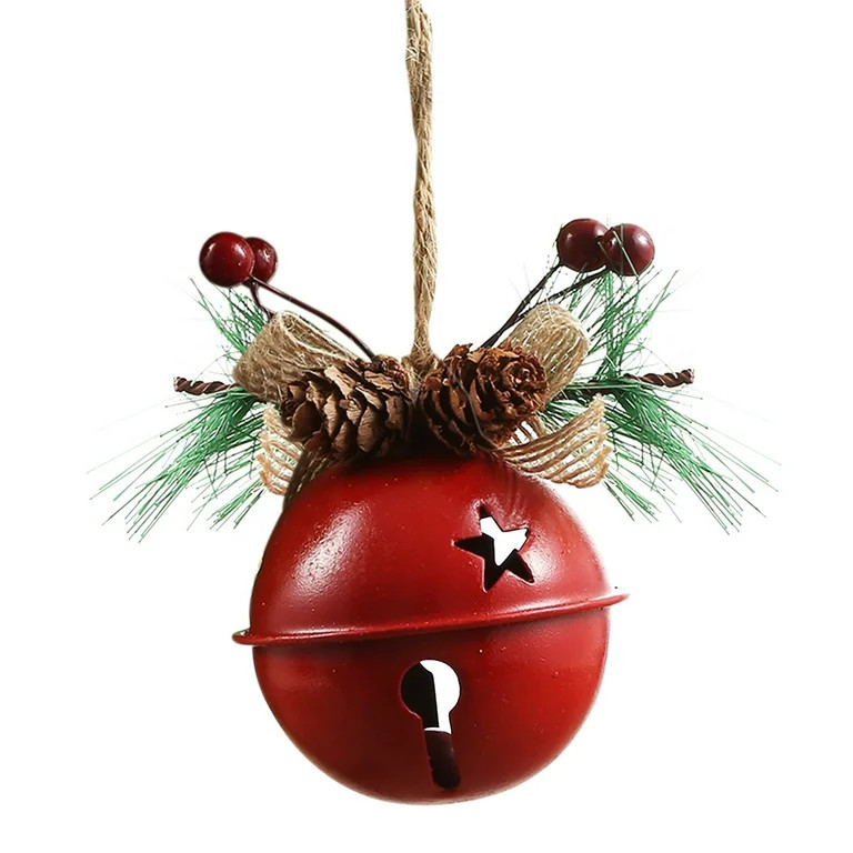 QISIWOLE Christmas Jingle Bells Door Hanger Rustic Iron Star Bell with Bow Pine One Berry Vintage... | Walmart (US)