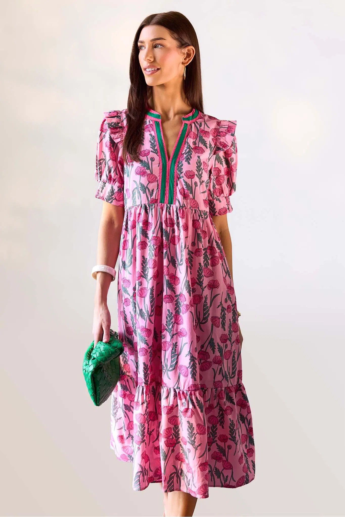 Rosalyn Pink Floral Midi Dress | Avara