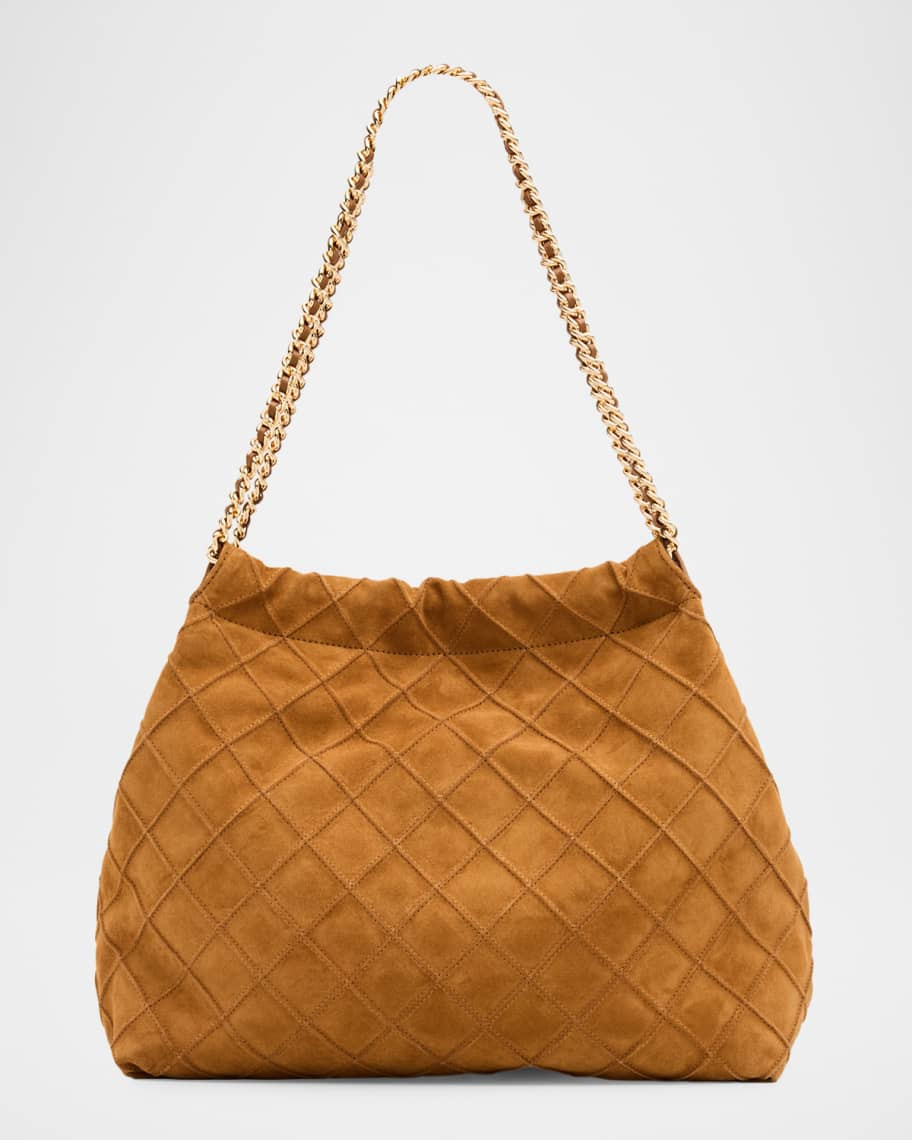 Tory Burch Fleming Quilted Suede Chain Hobo Bag | Neiman Marcus