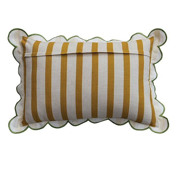 Mustard and Moss Scalloped Accent Pillow | Antique Farm House