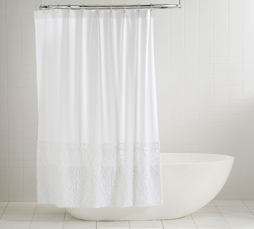 White/White Isabelle Candlewick Cotton Shower Curtain, 72x72 | Pottery Barn (US)