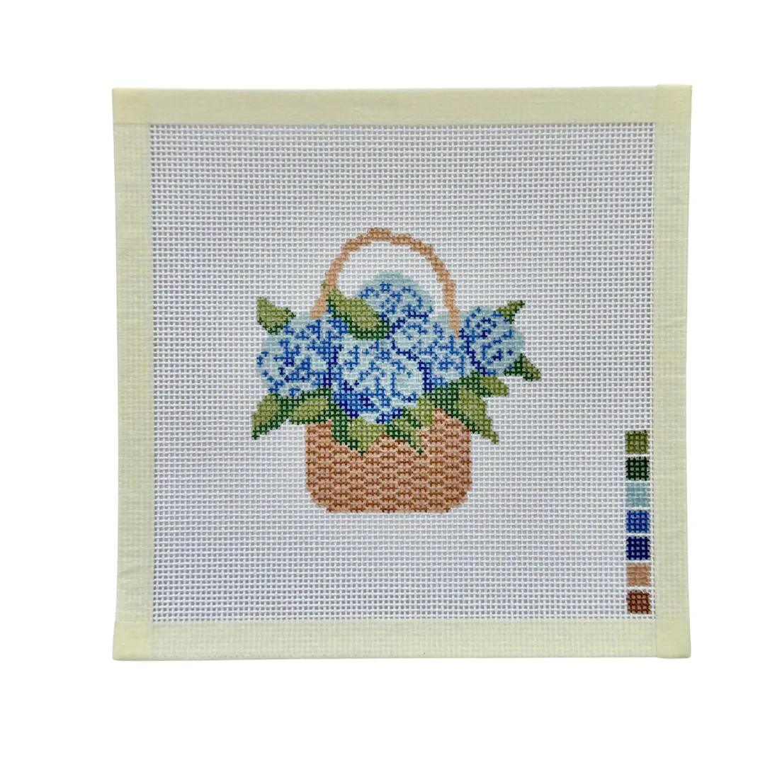 Handpainted Hydrangea Needlepoint Canvas | Blue Floral Basket Needlepoint | Flower Needlepoint De... | Etsy (US)