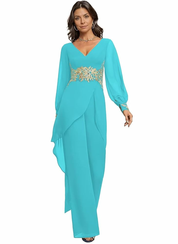 Mother of The Bride Pant Suits 2 Pieces Chiffon Embroidery Mother of The Groom Outfit for Women w... | Amazon (US)