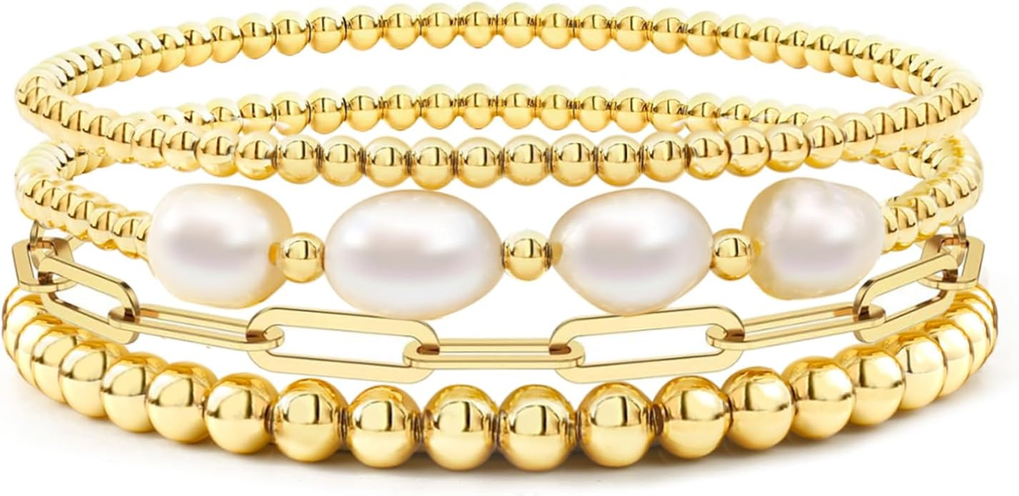 Gold Beaded Bracelets for Women Boho Crystal Multiple Layered Stackable Wrap Bangle Set Paperclip... | Amazon (US)