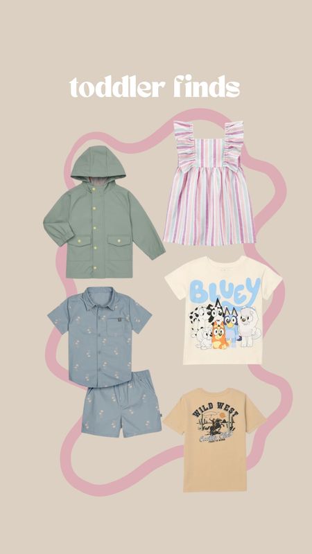 Walmart spring toddler and baby finds 

$6 bluey tee , sized up and ordered immediately 

Toddler spring outfits, toddler rain jacket, toddler set, Walmart fashion 

#LTKbaby #LTKfamily #LTKkids