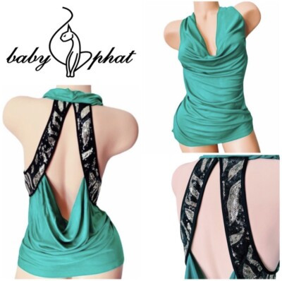 Vintage Baby Phat Cowl Neck Top with Sequins Cutout Back  | eBay | eBay US