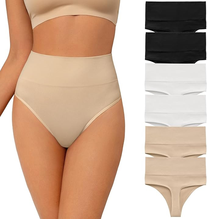 SHARICCA High Waisted Thongs for Women Seamless No Show Womens Panties Thong Underwear Multiple P... | Amazon (US)