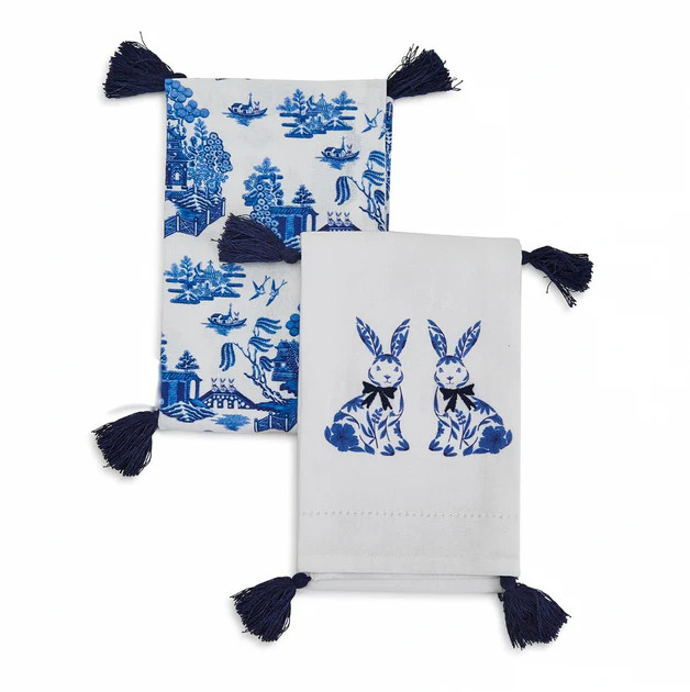 Chinoiserie Bunny Dish Towel Set | Cailini Coastal