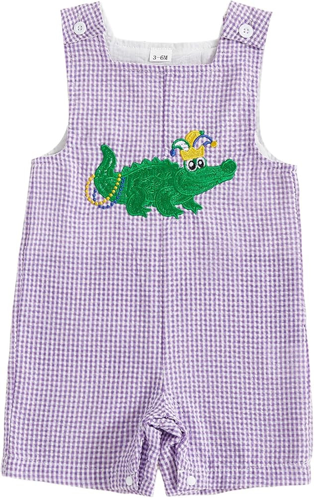 Ayalinggo Newborn Baby Boy Clothes Carnival Smocked Romper Alligator Embroidery Sleeveless Overal... | Amazon (US)