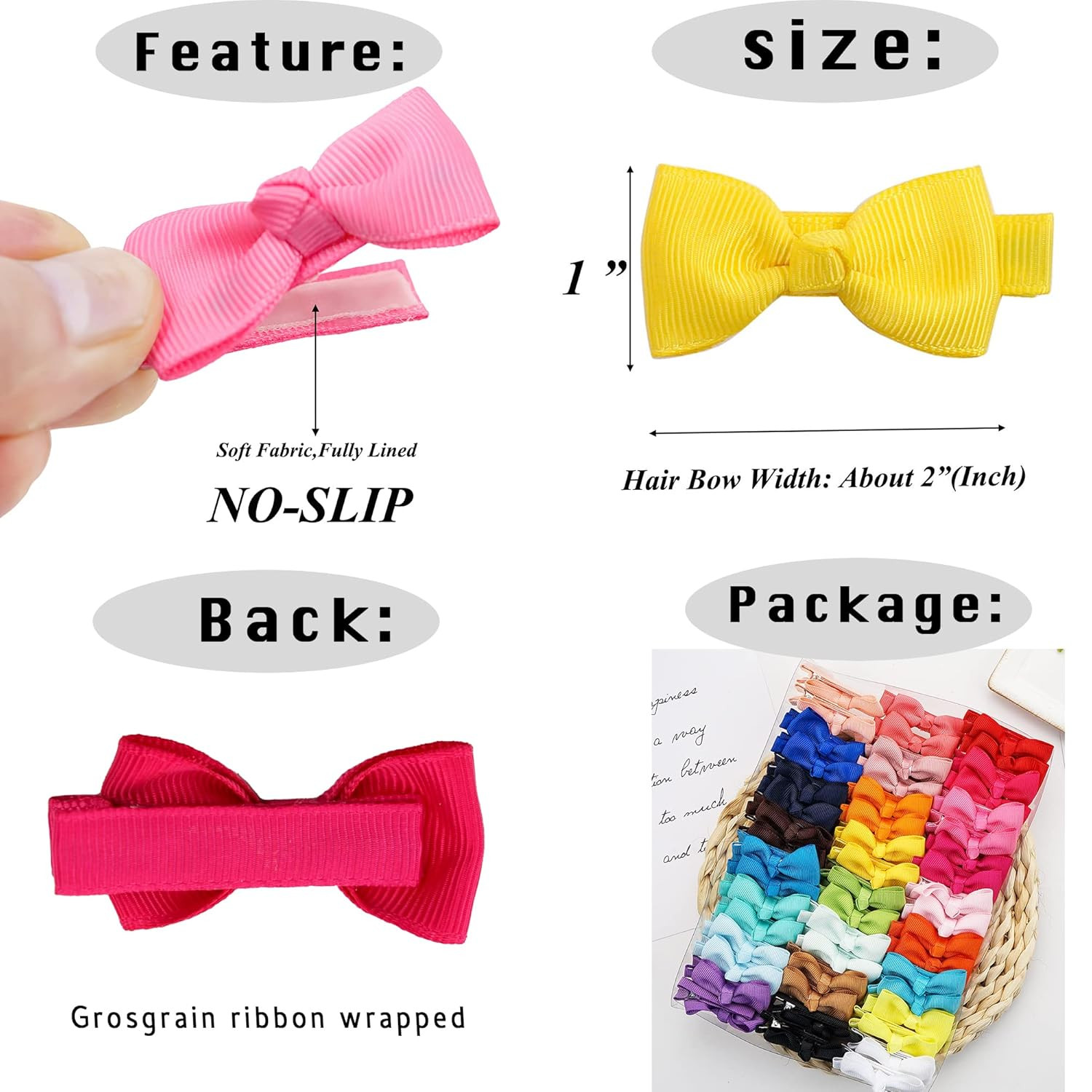 CÉLLOT Baby Hair Clips 50 Pieces 25 Colors in Pairs Baby Girls Fully Lined Bows Hair Pins Tiny 2... | Amazon (US)