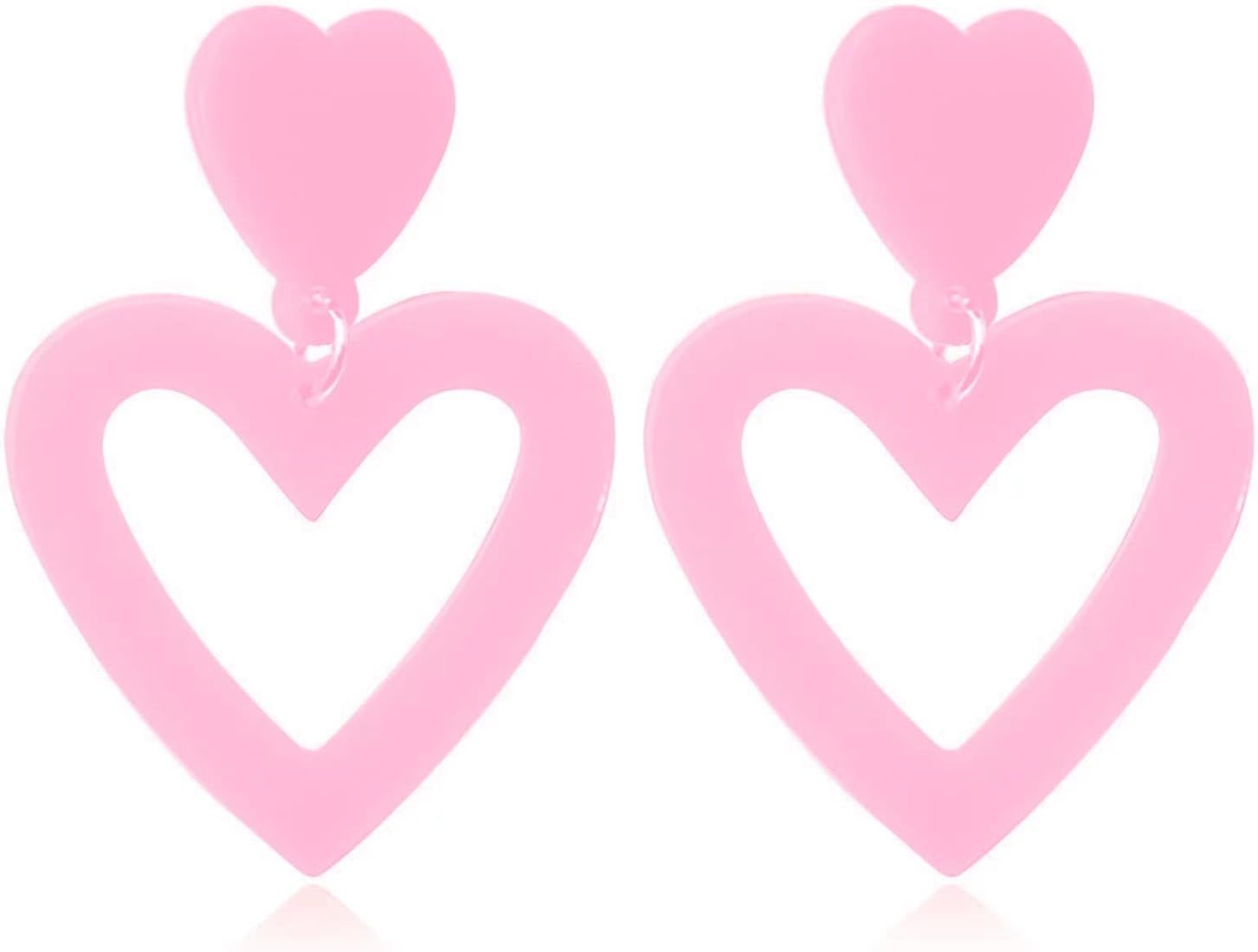 Valentines Day Earrings for Women Red Love Heart Dangle Earrings Sparkling Rhinestone Heart Earri... | Amazon (US)