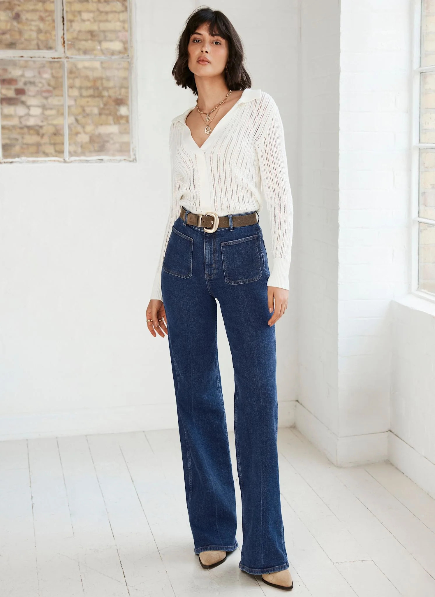 Indigo Relaxed Straight Patch Pocket Jeans | Mint Velvet