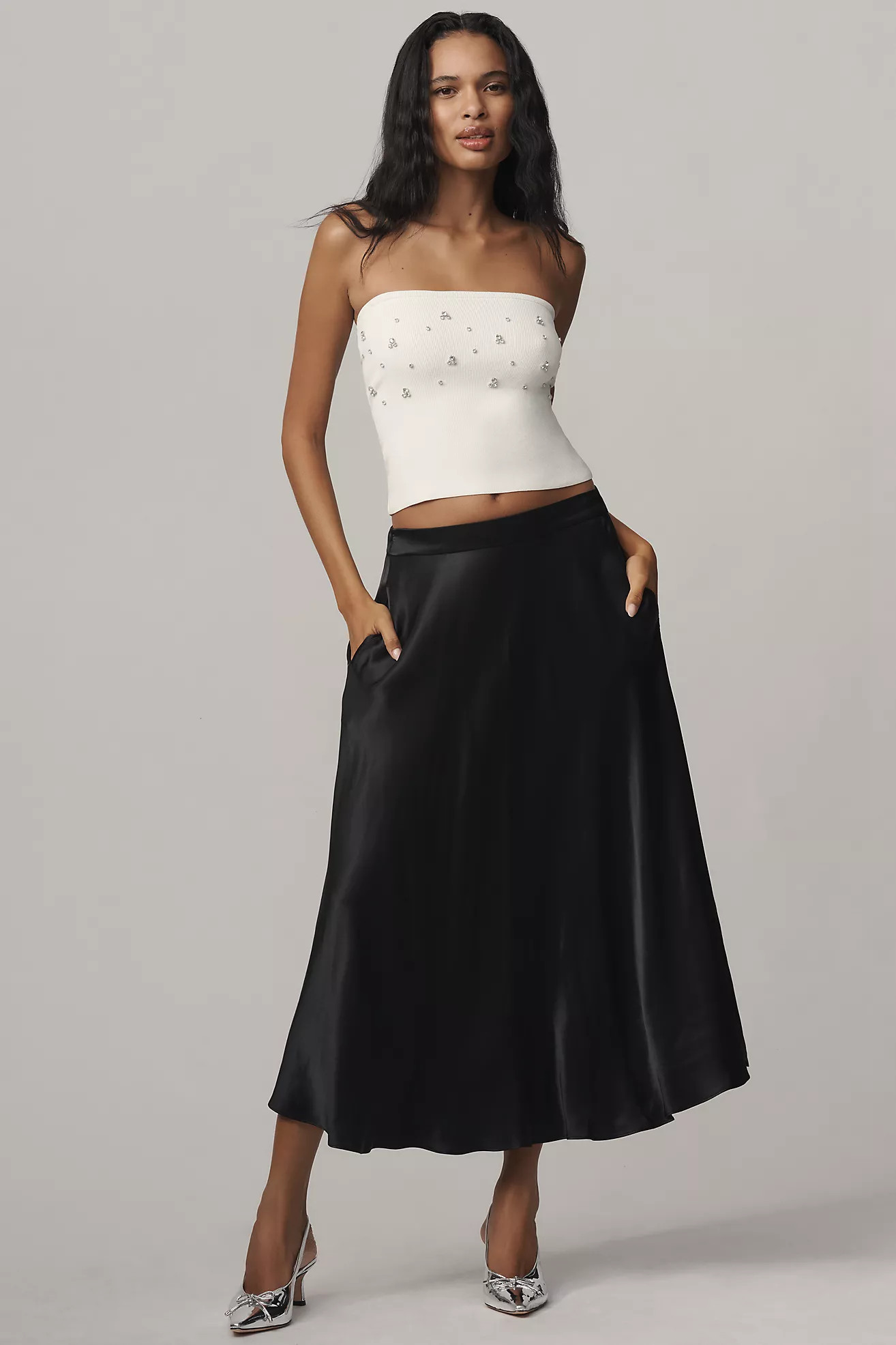Maeve Circle Satin Midi Skirt | Anthropologie (US)