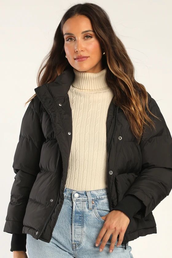 Fight the Frost Black Hooded Puffer Jacket | Lulus (US)