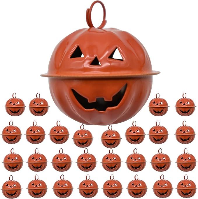 Maydahui 45PCS Pumpkin Shaped Jingle Bells 1.6 inch Jack O Lantern Face Design for Halloween Tree... | Amazon (US)