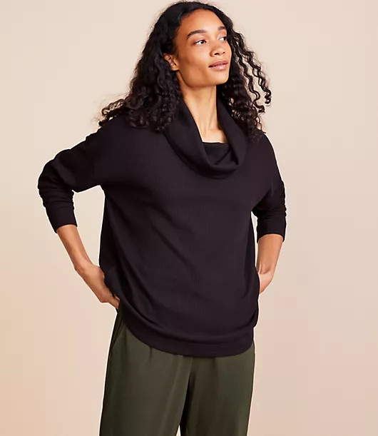 Loft Petite Lou & Grey Brushed Wafflestitch Cowl Tunic Top | LOFT