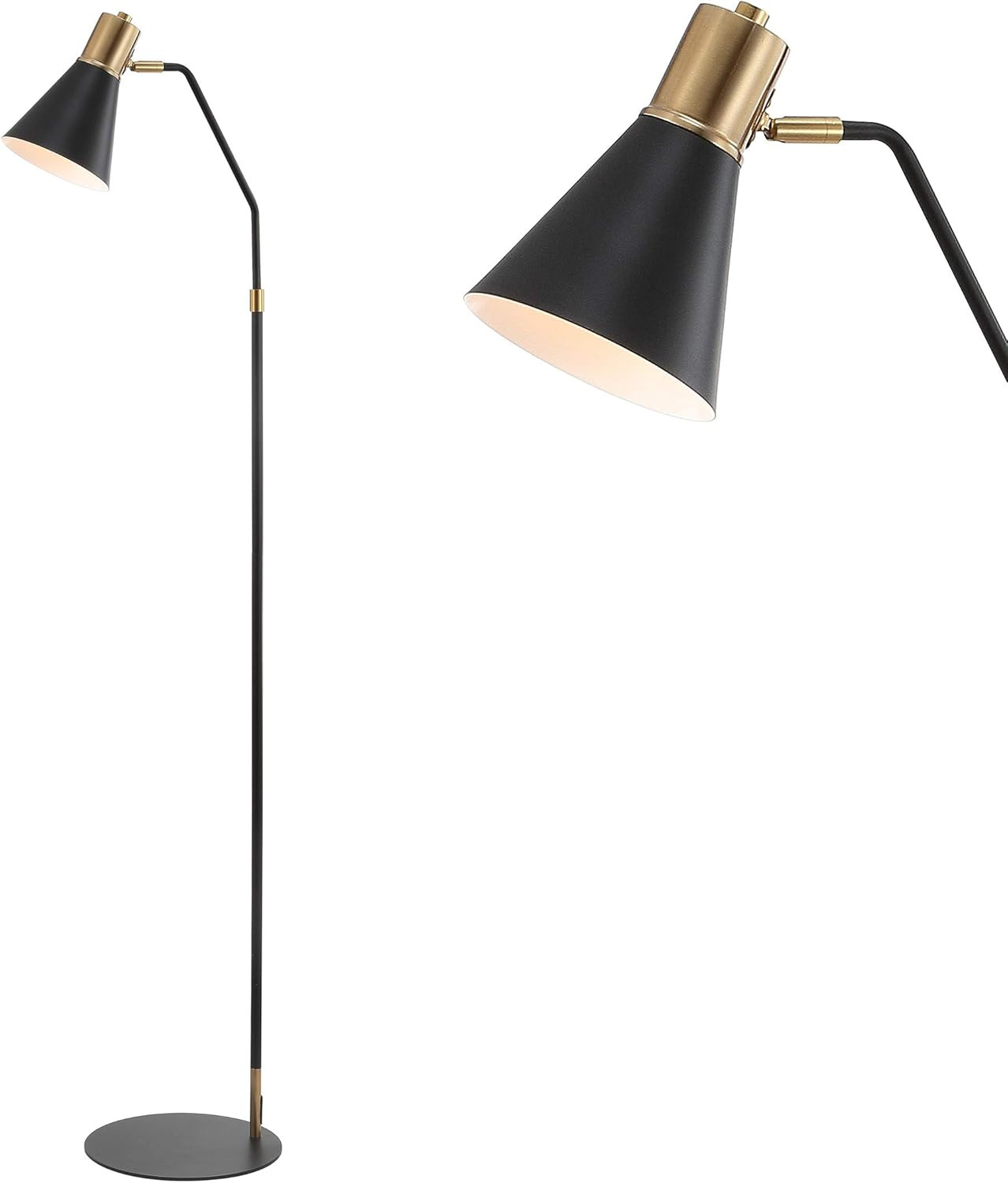 Apollo 61" Modern Metal LED Task Floor Lamp, Black/Brass Gold, Modern + Bulb | Amazon (US)