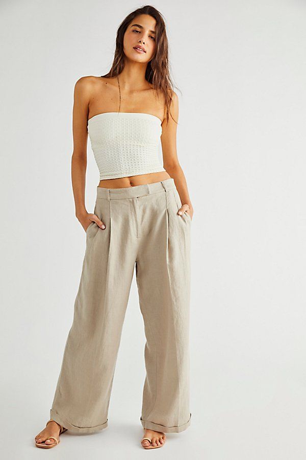 Lyla Linen Trousers by Free People, Sand, US 12 | Free People (Global - UK&FR Excluded)