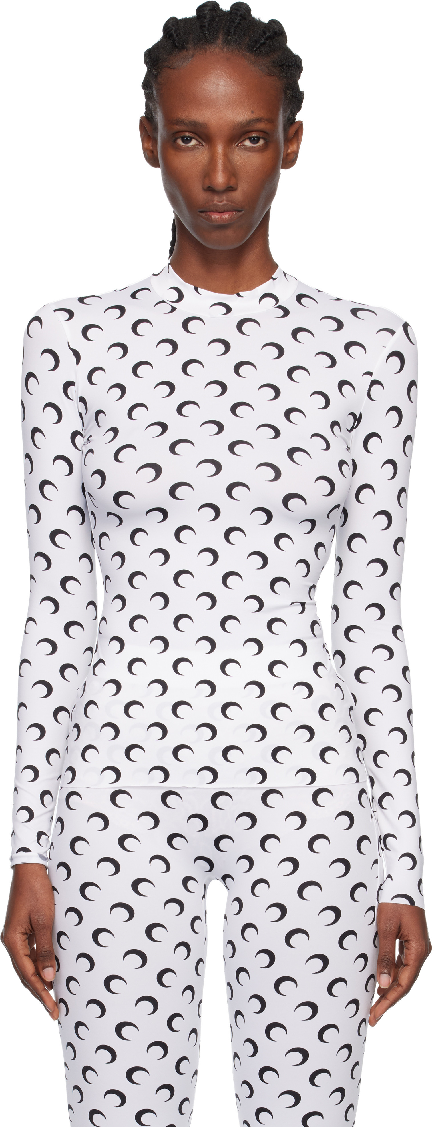 Marine Serre White Recycled Moon Jersey Second Skin Highneck Top | SSENSE