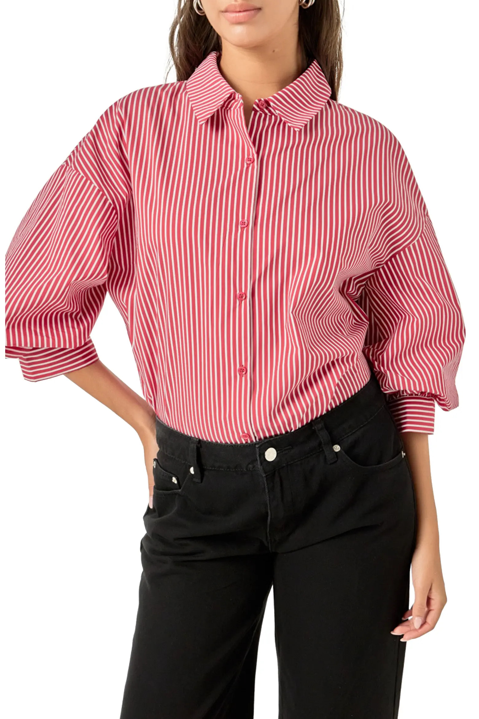 English Factory Stripe Balloon Sleeve Shirt (Women) | Nordstrom | Nordstrom