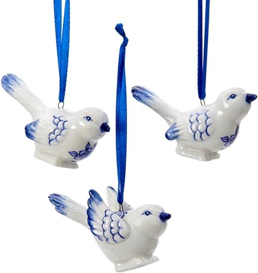 Kurt Adler Porcelain Delft Blue Bird Ornaments,Blue,white, (set OF 3),Christmas | Amazon (US)