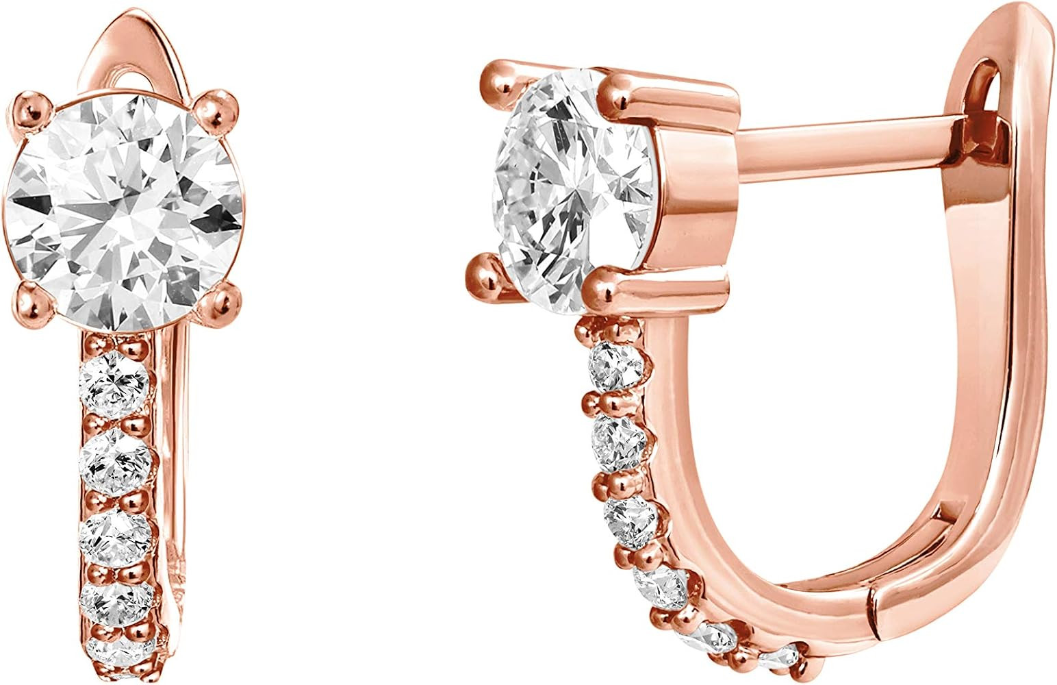 PAVOI 14K Gold Plated Cubic Zirconia Cuff Earrings Huggie Stud with Main Stone | Amazon (US)