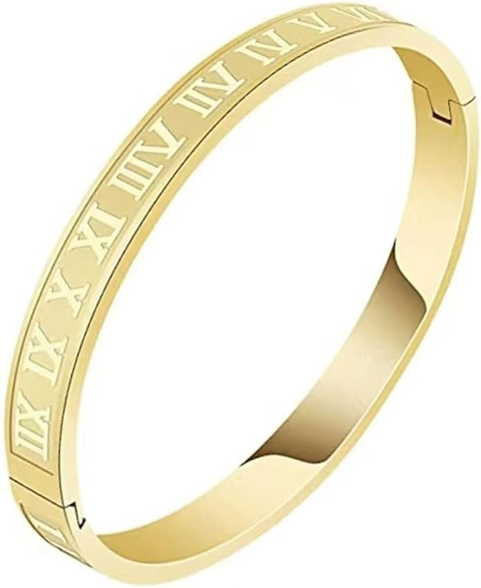 Gold Silver Plated Bracelets for Men Women Roman Numeral Bangle Bracelet Stainless Steel Personal... | Amazon (US)