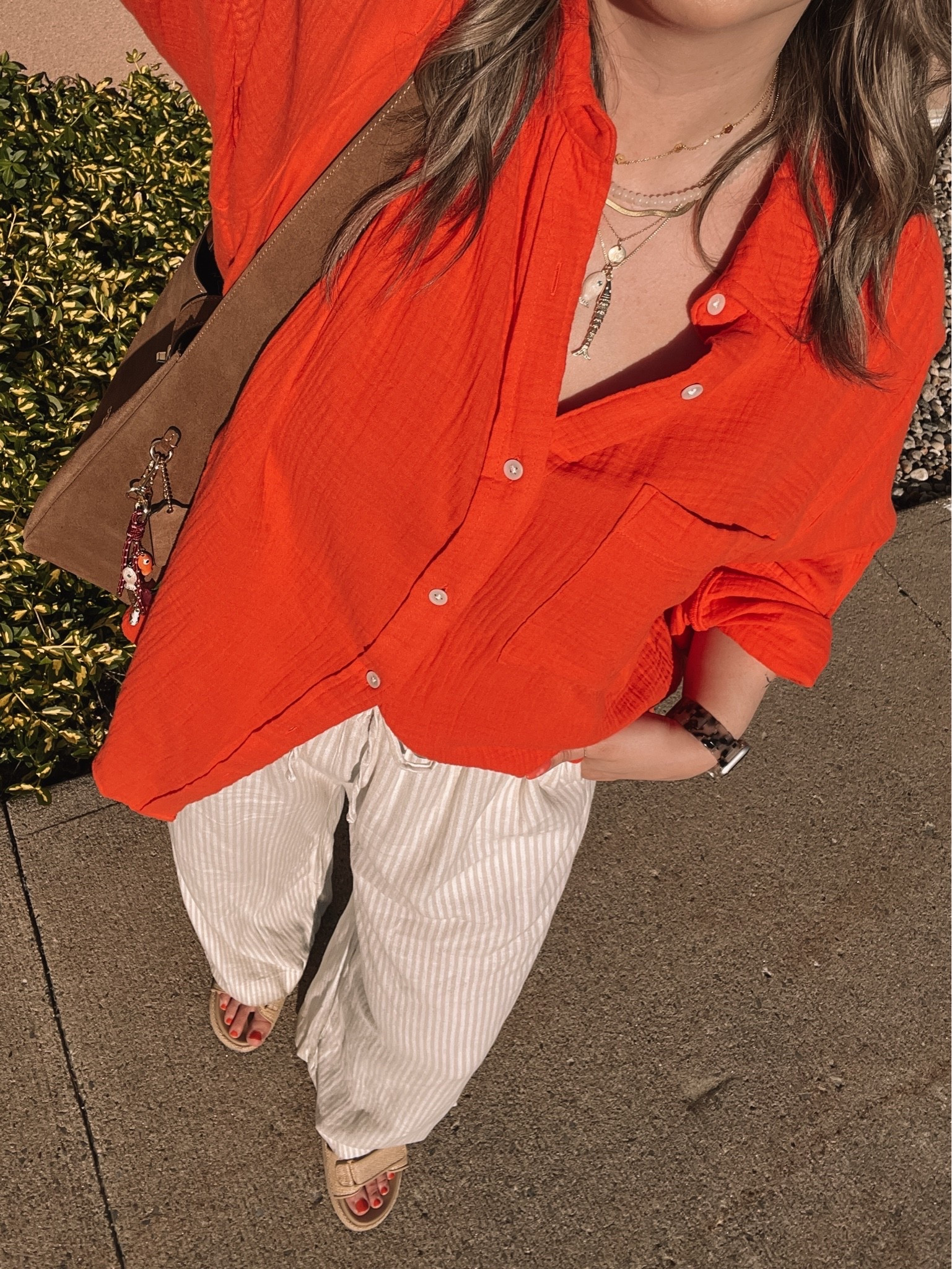 Comfy casual summer outfit! Wearing my usual L in the button up shirt, love this bright red orange! Linked this year’s version of my Old Navy linen pants (have them in brown, I wear L tall), also linked similar options! Linked similar sandals too

#LTKsummer #LTKmidsize #LTKstyletip