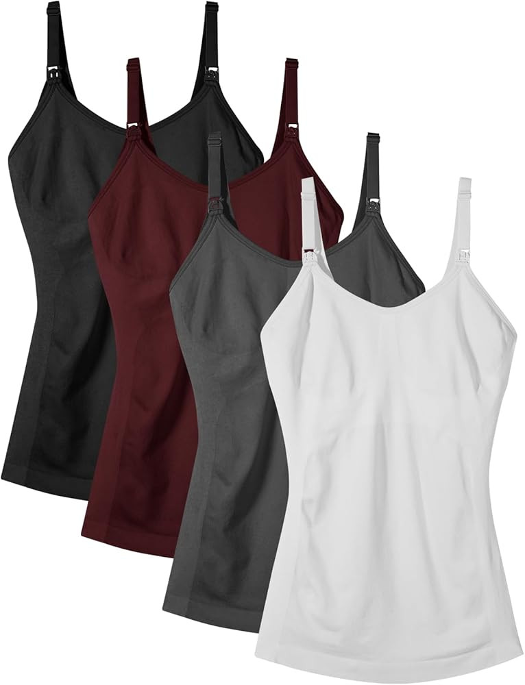 Women's Maternity Nursing Tank Tops with Built in Bra for Breastfeeding Camisoles Shirt 4Pack | Amazon (US)