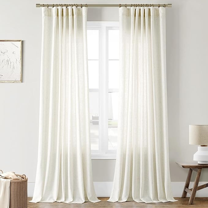 Joywell 105 Inch Curtains with Hook Linen Semi Sheer Curtains 105 Inches Length Long Rod Pocket B... | Amazon (US)