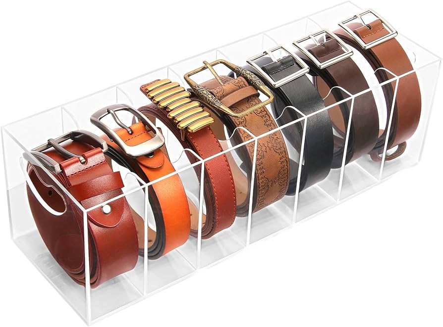 Belt Organizer - 7 Compartment Acrylic Belt Display Case for Closet Ties and Bow Ties | Amazon (US)