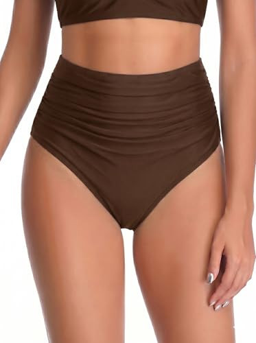Women High Waisted Bikini Bottom Full Coverage Swimsuit Bottom Brown S | Amazon (US)