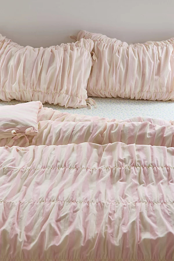 Printed Cinched Core Duvet Cover in Pink Awning Stripe at Urban Outfitters | Urban Outfitters (US and RoW)