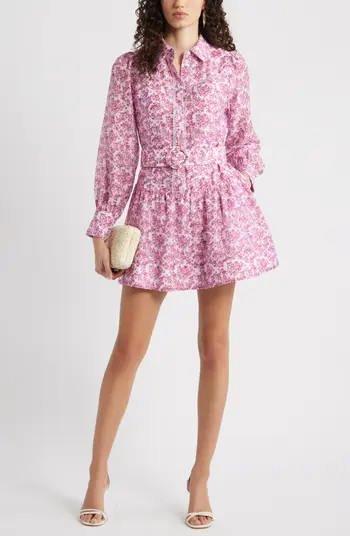 Lace Trim Belted Long Sleeve Mini Shirtdress | Nordstrom