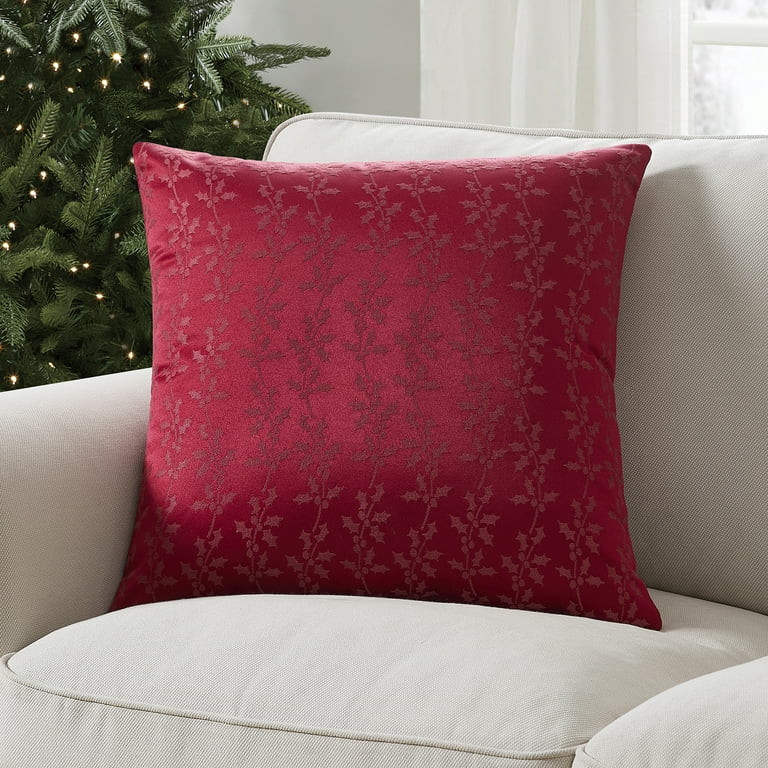 My Texas House Molly 20" x 20" Red Jacquard Holly Decorative Pillow Cover | Walmart (US)