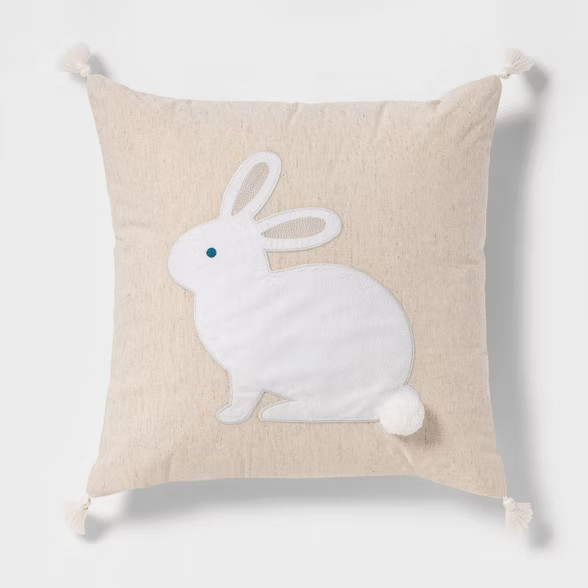 Square Plush Bunny Applique Easter Pillow Natural - Spritz™ | Target