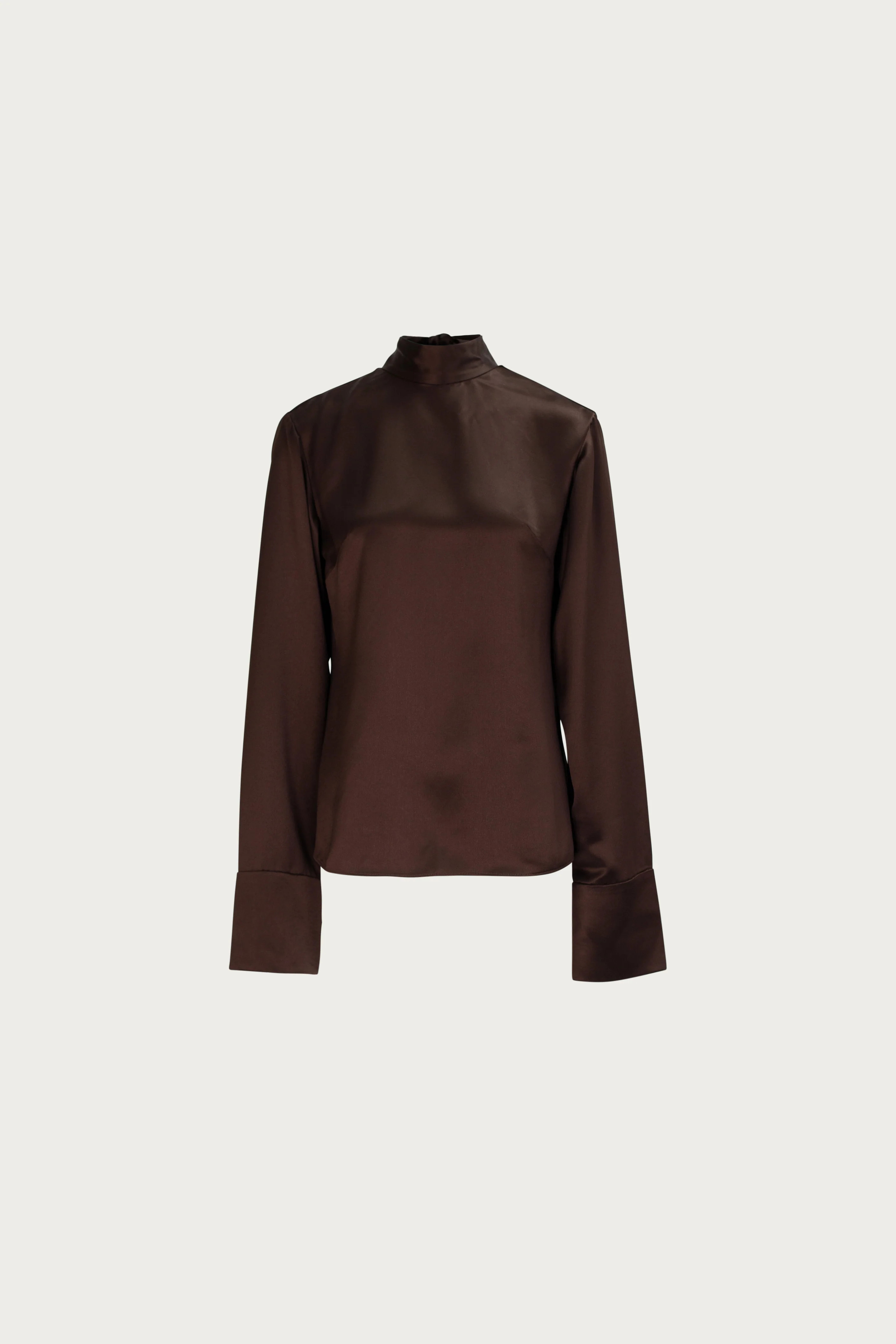 Satin Long Sleeve Blouse (Chocolate Brown) | SAME