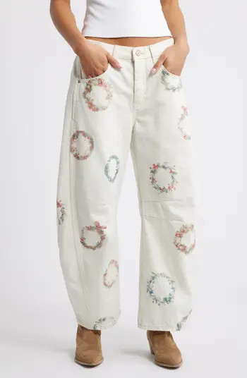 Good Luck Floral Print Barrel Jeans | Nordstrom