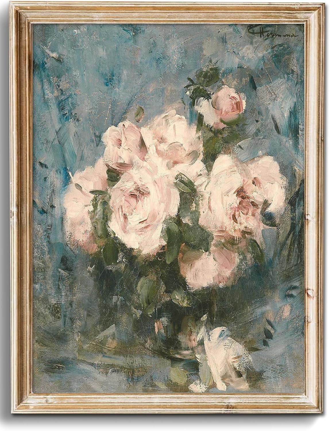 uniro Vintage Floral Wall Art, Retro Flower Botanical Painting, Farmhouse Wall Decor Rustic Still Life Pink Roses Canvas Prints Painting French Decor, Vintage Art Pictures for Bedroom Bathroom ( 8" x 10"-UNFRAMED) | Amazon (US)