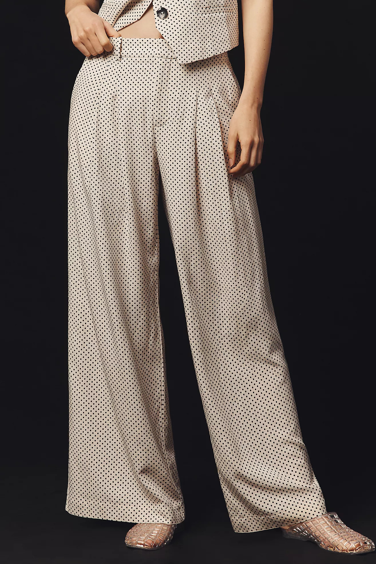 The Avery Linen High-Rise Wide-Leg Dot Trousers by Maeve | Anthropologie (US)
