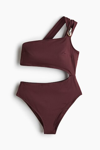 H & M - Padded-Cup One-Shoulder Swimsuit - Brown | H&M (US + CA)
