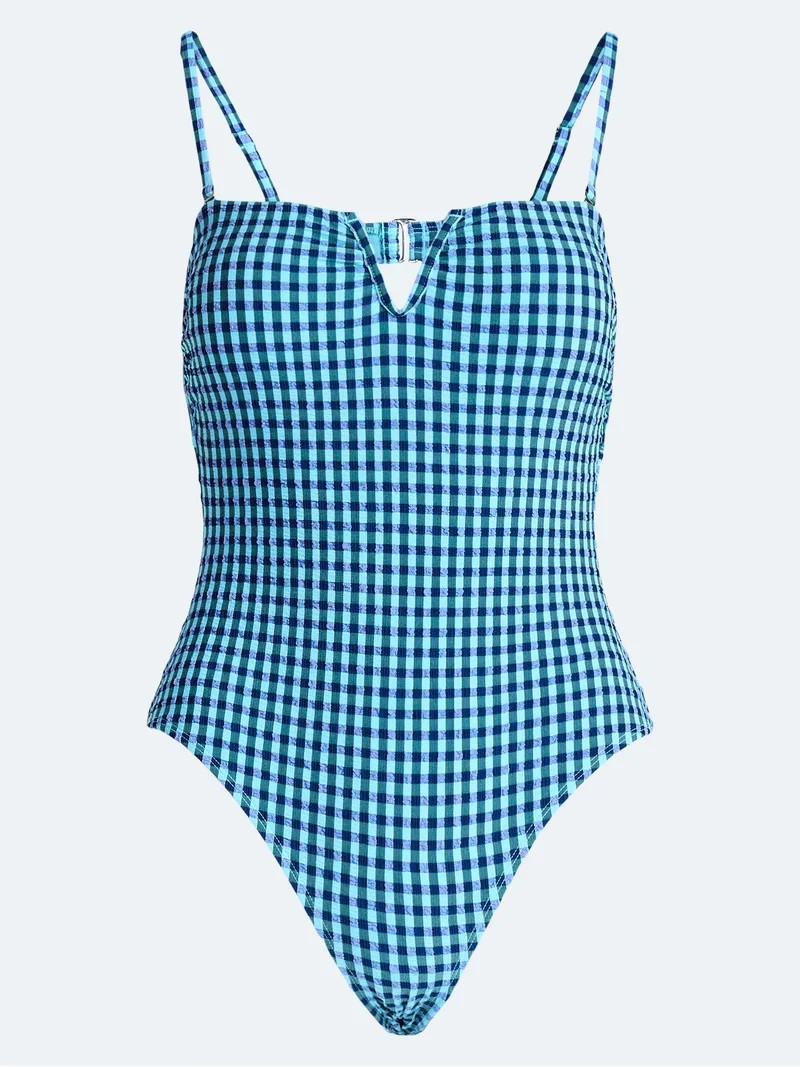 Free Assembly Women's and Women's Plus V Wire Seersucker One Piece Swimsuit, Sizes XS-3X | Walmart (US)