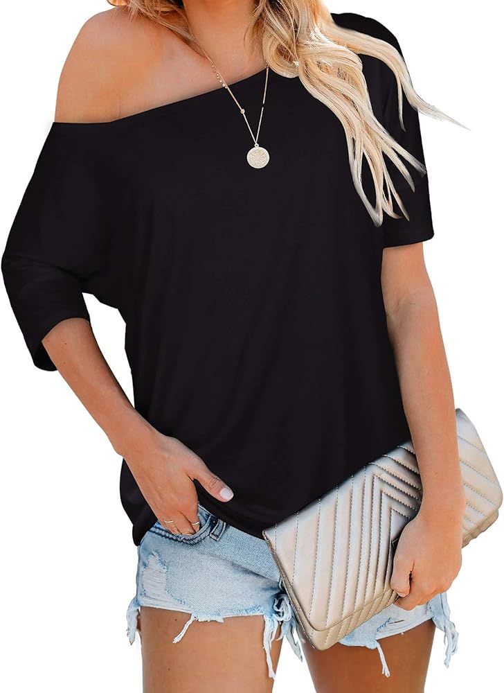 Sipaya Women's Off The Shoulder Tops Casual Loose Fitting T Shirts | Amazon (US)