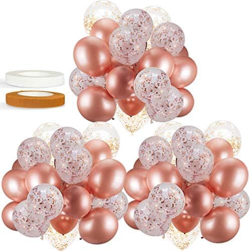Amazon.com: 60 PACK Dandy Decor Rose Gold Balloons + Confetti Balloons w/ Ribbon | Rosegold Ballo... | Amazon (US)