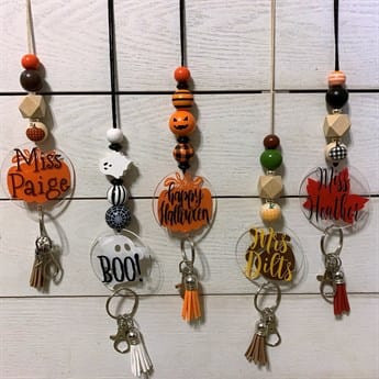 Personalized Fall Wooden Beaded Lanyard | Jane