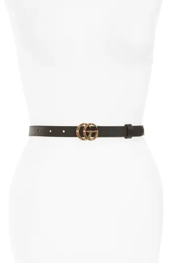 Women's Gucci Gg Crystal Buckle Leather Belt, Size 90 - Nero/ Multicolor | Nordstrom